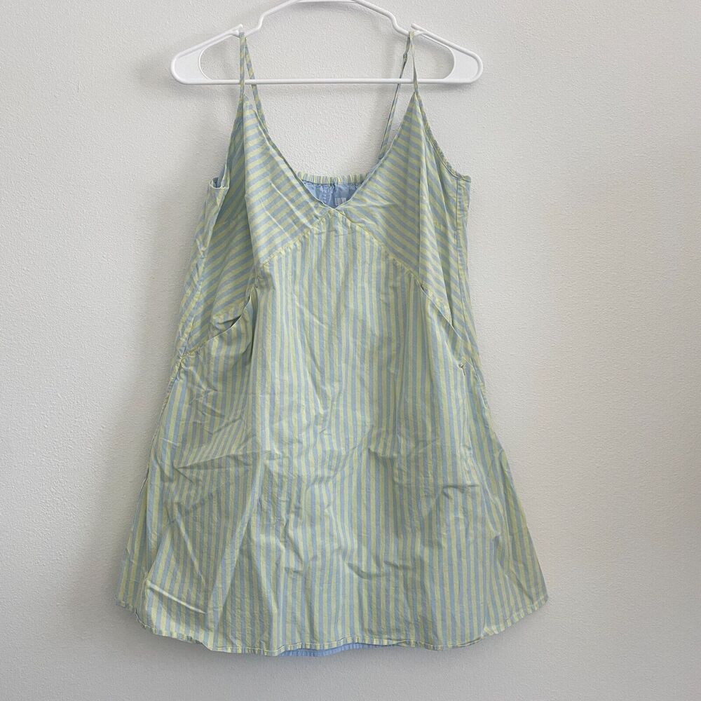Lunya Nightgown Dress Women L V Neck Cotton Striped Mini Lounge Classic A Line